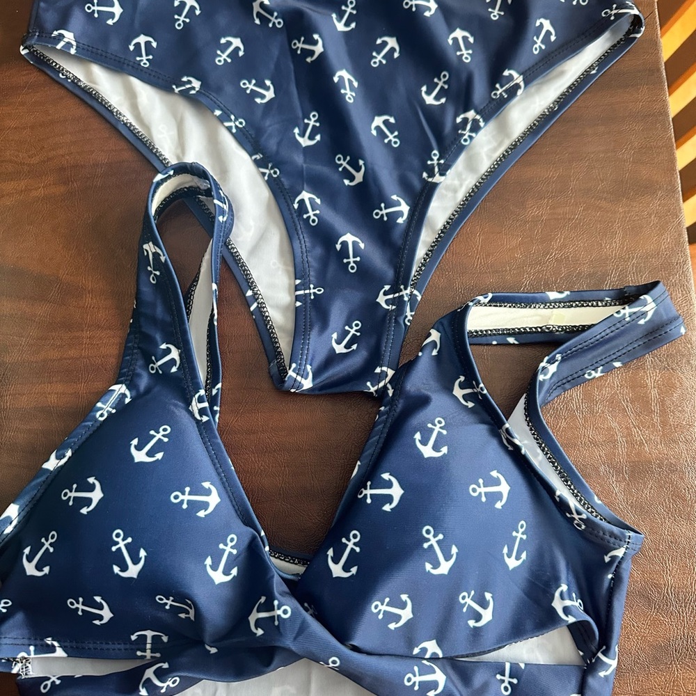 Navy Anchor Print Bikini Set Small